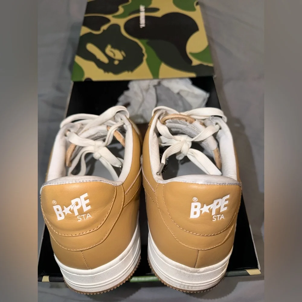 Men’s Bathing Ape ‘BAPE’ White and Beige Sneakers - Picture 2 of 9